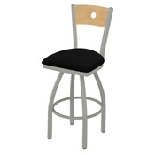 830 Voltaire Swivel Stool with Anodized Nickel Finish, Natural Back and Black Vinyl Seat, AGS-83025ANNatMplBBlkVinyl