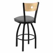 830 Voltaire Swivel Stool with Black Wrinkle Finish, Natural Back and Canter Folkstone Grey Seat, AGS-83025BWNatMplB007