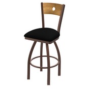 830 Voltaire Swivel Stool with Bronze Finish, Medium Back and Black Vinyl Seat, AGS-83025BZMedMplBBlkVinyl