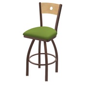 830 Voltaire Swivel Stool with Bronze Finish, Natural Back and Canter Kiwi Green Seat, AGS-83025BZNatMplB009