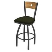 830 Voltaire Swivel Stool with Pewter Finish, Medium Back and Canter Pine Seat, AGS-83025PWMedMplB010