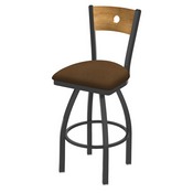 830 Voltaire Swivel Stool with Pewter Finish, Medium Back and Rein Thatch Seat