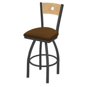 830 Voltaire Swivel Stool with Pewter Finish, Natural Back and Canter Thatch Seat