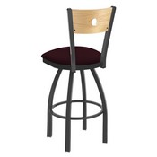 830 Voltaire Swivel Stool with Pewter Finish, Natural Back and Canter Bordeaux Seat, AGS-83025PWNatMplB005