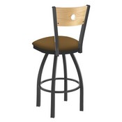 830 Voltaire Swivel Stool with Pewter Finish, Natural Back and Canter Saddle Seat, AGS-83025PWNatMplB012