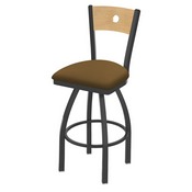 830 Voltaire Swivel Stool with Pewter Finish, Natural Back and Canter Saddle Seat, AGS-83025PWNatMplB012