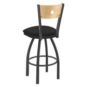 830 Voltaire Swivel Stool with Pewter Finish, Natural Back and Graph Coal Seat, AGS-83025PWNatMplB018