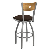 830 Voltaire Swivel Counter Stool with Stainless Finish, Medium Back, and Rein Coffee Seat, AGS-83025SSMedMplB025