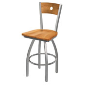830 Voltaire Swivel Counter Stool with Stainless Finish, Medium Back, and Medium Maple Seat