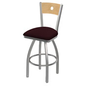 830 Voltaire Swivel Counter Stool with Stainless Finish, Natural Back, and Canter Bordeaux Seat, AGS-83025SSNatMplB005