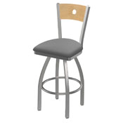 830 Voltaire Swivel Counter Stool with Stainless Finish, Natural Back, and Canter Folkstone Grey Seat, AGS-83025SSNatMplB007