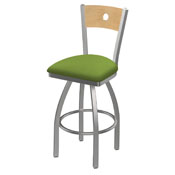 830 Voltaire Swivel Counter Stool with Stainless Finish, Natural Back, and Canter Kiwi Green Seat, AGS-83025SSNatMplB009