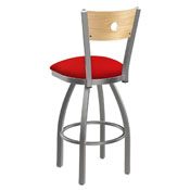 830 Voltaire Swivel Counter Stool with Stainless Finish, Natural Back, and Canter Red Seat, AGS-83025SSNatMplB011