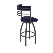 860 Hunter Swivel Stool with Pewter Finish and Canter Twilight Seat and Back, AGS-86025PW002