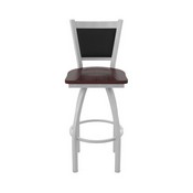 870 Hadleigh Swivel Stool with Anodized Nickel Finish and Dark Cherry Maple Seat and Black Vinyl Back, AGS-87025ANDCMpl