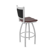 870 Hadleigh Swivel Stool with Anodized Nickel Finish and Dark Cherry Oak Seat and Black Vinyl Back, AGS-87025ANDCOak