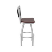 870 Hadleigh Swivel Stool with Anodized Nickel Finish and Dark Cherry Oak Seat and Black Vinyl Back, AGS-87025ANDCOak