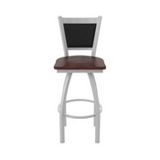 870 Hadleigh Swivel Stool with Anodized Nickel Finish and Dark Cherry Oak Seat and Black Vinyl Back, AGS-87025ANDCOak