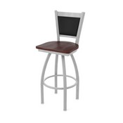 870 Hadleigh Swivel Stool with Anodized Nickel Finish and Dark Cherry Oak Seat and Black Vinyl Back, AGS-87025ANDCOak