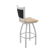 870 Hadleigh Swivel Stool with Anodized Nickel Finish and Natural Maple Seat and Black Vinyl Back, AGS-87025ANNatMpl