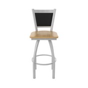 870 Hadleigh Swivel Stool with Anodized Nickel Finish and Natural Maple Seat and Black Vinyl Back, AGS-87025ANNatMpl