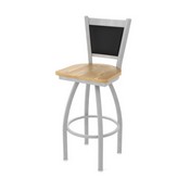 870 Hadleigh Swivel Stool with Anodized Nickel Finish and Natural Oak Seat and Black Vinyl Back, AGS-87025ANNatOak