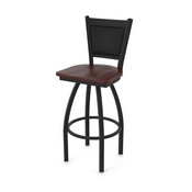 870 Hadleigh Swivel Stool with Black Wrinkle Finish and Dark Cherry Oak Seat and Black Vinyl Back, AGS-87025BWDCOak