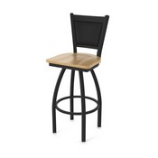 870 Hadleigh Swivel Stool with Black Wrinkle Finish and Natural Maple Seat and Black Vinyl Back, AGS-87025BWNatMpl