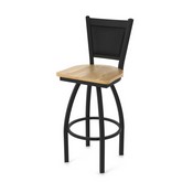 870 Hadleigh Swivel Stool with Black Wrinkle Finish and Natural Oak Seat and Black Vinyl Back, AGS-87025BWNatOak