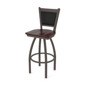 870 Hadleigh Swivel Stool with Bronze Finish and Dark Cherry Maple Seat and Black Vinyl Back, AGS-87025BZDCMpl
