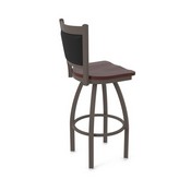 870 Hadleigh Swivel Stool with Bronze Finish and Dark Cherry Oak Seat and Black Vinyl Back, AGS-87025BZDCOak