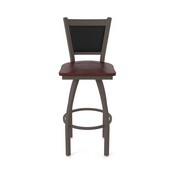 870 Hadleigh Swivel Stool with Bronze Finish and Dark Cherry Oak Seat and Black Vinyl Back, AGS-87025BZDCOak