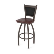 870 Hadleigh Swivel Stool with Bronze Finish and Dark Cherry Oak Seat and Black Vinyl Back, AGS-87025BZDCOak