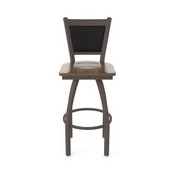870 Hadleigh Swivel Stool with Bronze Finish and Dark Maple Seat and Black Vinyl Back, AGS-87025BZDkMpl