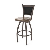 870 Hadleigh Swivel Stool with Bronze Finish and Dark Maple Seat and Black Vinyl Back, AGS-87025BZDkMpl