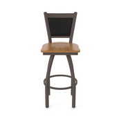 870 Hadleigh Swivel Stool with Bronze Finish and Medium Maple Seat and Black Vinyl Back, AGS-87025BZMedMpl