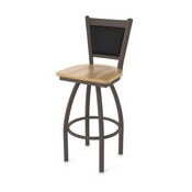 870 Hadleigh Swivel Stool with Bronze Finish and Natural Maple Seat and Black Vinyl Back, AGS-87025BZNatMpl