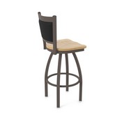 870 Hadleigh Swivel Stool with Bronze Finish and Natural Oak Seat and Black Vinyl Back, AGS-87025BZNatOak