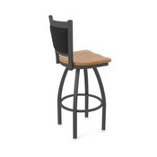 870 Hadleigh Swivel Stool with Pewter Finish and Medium Oak Seat and Black Vinyl Back, AGS-87025PWMedOak