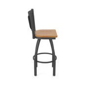 870 Hadleigh Swivel Stool with Pewter Finish and Medium Oak Seat and Black Vinyl Back, AGS-87025PWMedOak