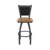 870 Hadleigh Swivel Stool with Pewter Finish and Medium Oak Seat and Black Vinyl Back, AGS-87025PWMedOak