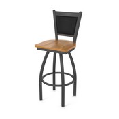 870 Hadleigh Swivel Stool with Pewter Finish and Medium Oak Seat and Black Vinyl Back, AGS-87025PWMedOak