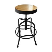 910 Industrial-Adjustable Stool with Black Wrinkle Finish and Natural Distressed Hardwood Seat, 910BWNat