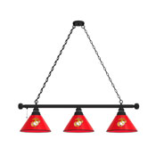 United States Marine Corps (Red/Yellow) 3 Shade Billiard Light with Fixture by Holland Bar Stool Company, AGS-BL3BKMarineRY