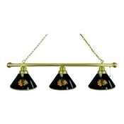 Chicago Blackhawks 3 Shade Billiard Light with Brass Fixture by Holland Bar Stool, BL3BRChiHwk