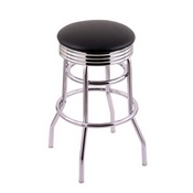 C7C3C Swivel Stool with Chrome Finish, Ribbed Chrome Accent Ring and a Black Vinyl Seat