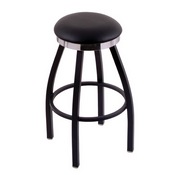 C8B2C Swivel Stool with Black Wrinkle Finish, Flat Chrome Accent Ring and a Black Vinyl Seat