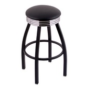 C8B3C Swivel Stool with Black Wrinkle Finish, Ribbed Chrome Accent Ring and a Black Vinyl Seat