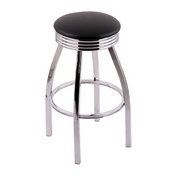 C8C3C Swivel Stool with Chrome Finish, Ribbed Chrome Accent Ring and a Black Vinyl Seat