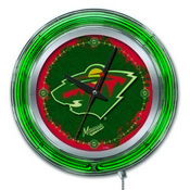 Minnesota Wild Double Neon Ring, Logo Clock by Holland Bar Stool Company